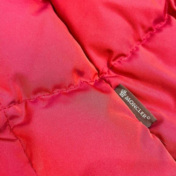 Vintage Moncler Long Down Puffer Jacket Coat Womens Size 2 Quilted Red Insulated - Picture 6 of 11